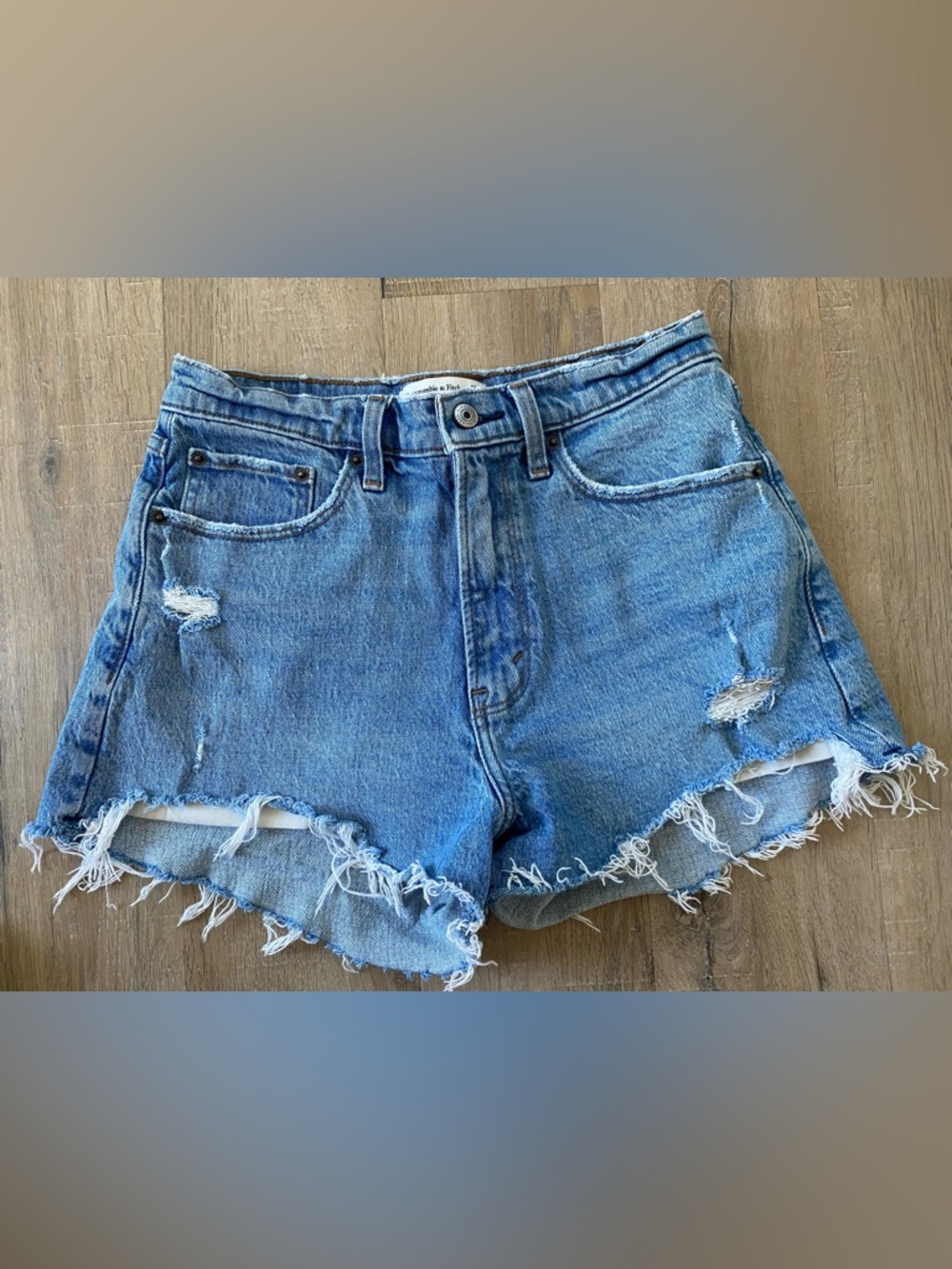 Abercrombie & Fitch Light Blue Distressed Denim Shorts curve love